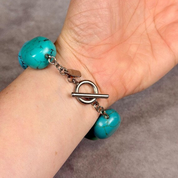 RL Turquoise Gemstone Toggle Bracelet Silver Tone… - image 12