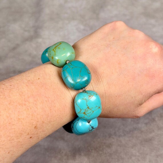 RL Turquoise Gemstone Toggle Bracelet Silver Tone… - image 11