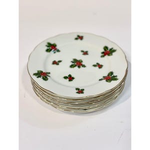 Lefton China Hand Painted Christmas Holly Berry Dessert Plates Set of 6 Vintage