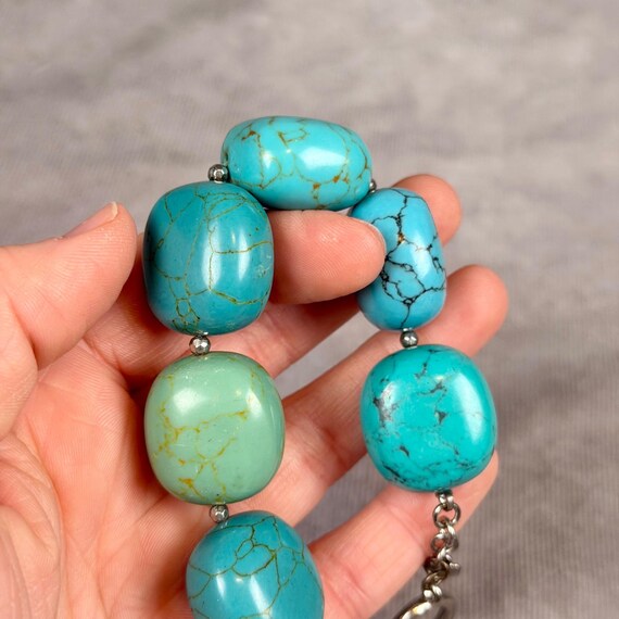 RL Turquoise Gemstone Toggle Bracelet Silver Tone… - image 6