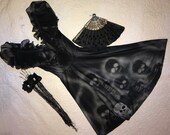 Day of the Dead corpse bride Costume dress womens size 3 unique Halloween Dia de los Muertos sugar skull dead Senorita wedding black
