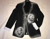 Day of the Dead mens jacket unique Halloween costume mens size 40 long Mardi Gras de los Muertos sugar skull Mexican skeleton bone PIRATE
