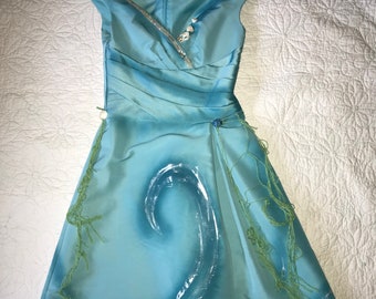 sea nymph mermaid dress womens size 6 one of a kind recycled halloween costume aqua beaded shell headband fantasy ocean goddess cosplay