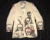 Day of the Dead mens jacket unique Halloween costume mens size 38 R Dia de los Muertos sugar skull Mexican skeleton bone Mardi Gras