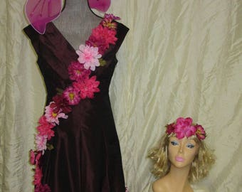 woodland flower fairy dress wings costume womens size 10 unique one of a kind recycled halloween costume mardi gras fantasy cosplay