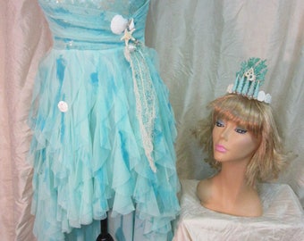 sea nymph mermaid dress womens size 6 one of a kind recycled halloween costume aqua green shell headband fantasy ocean goddess cosplay