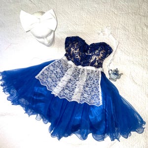 HALLOWEEN Costume Alice in Wonderland dress womens size 4 S recycled Upcycled fantasy Blue dress adult white lace apron storybook