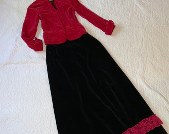 Victorian outfit COSTUME womens size 6? 8?  Edwardian stage theater black velvet skirt red velvet jacket outfit Music Man Hello Dolly