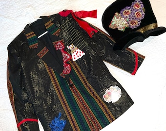 Upcycled Mad Hatter Costume: Plaid Jacket & Hat, Men's Medium