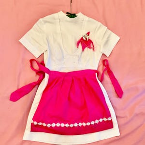 60&#39;s vintage diner waitress Flo Alice white uniform dress nylon women’s size petite S  Halloween Costume