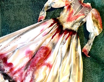 Day of the Dead Victorian look corpse bride Costume dress womens size 4 S unique gothic horror Halloween  vintage 90s wedding gown painted