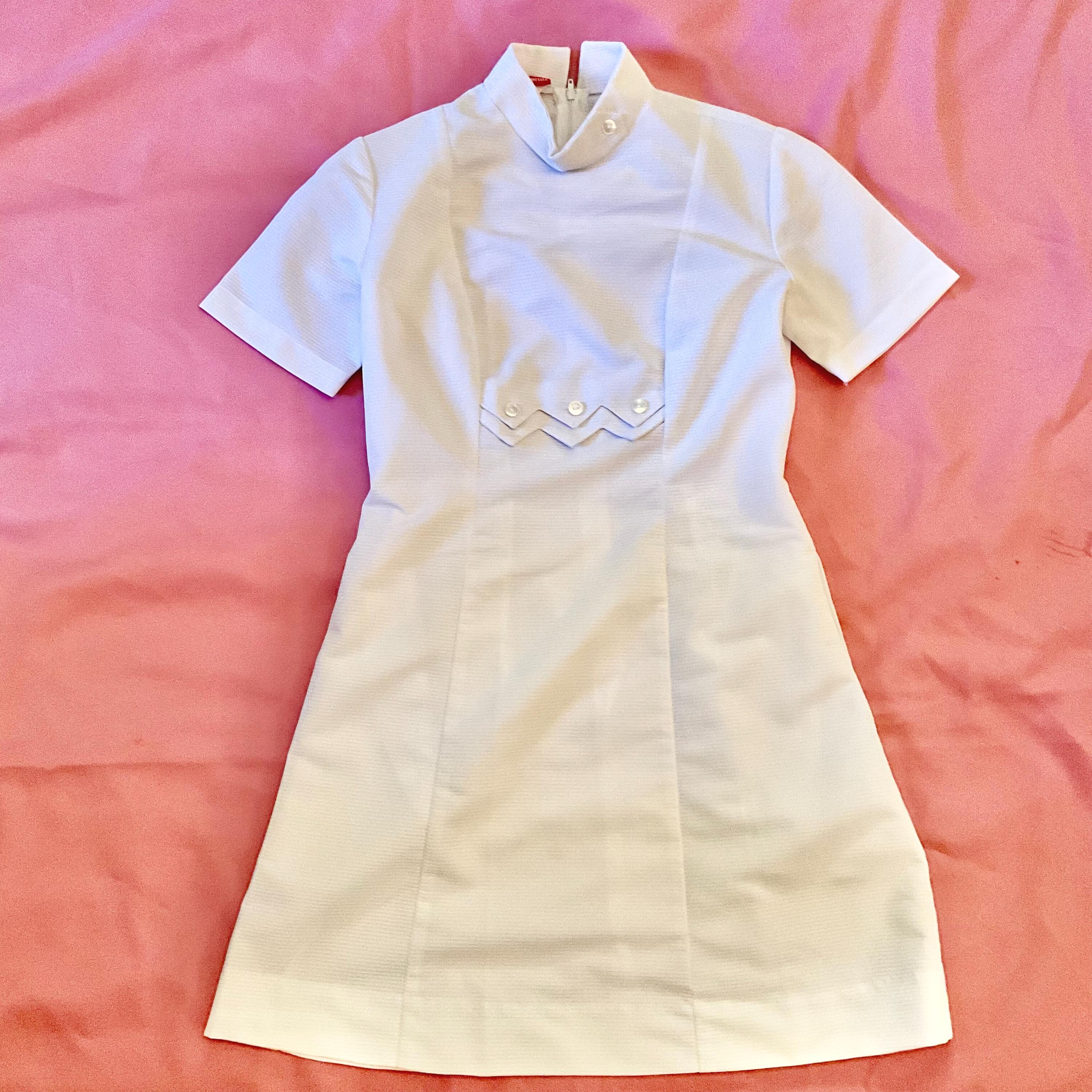 60's Vintage White Nurse Uniform Dress Nylon Women's Size Petite S