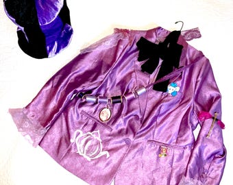 Upcycled Mad Hatter Costume Jacket: Lavender hand painted Size 18