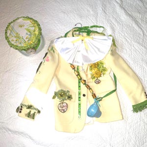 Mad Hatter Mens Costume  mens size S small fantasy unique yellow jacket HAT Alice in Wonderland storybook hand painted Upcycled