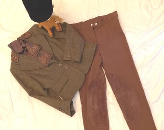 Equestrian Fox Hunter ride to hounds rust plaid jacket rust pants helmet women’s sz. 10 12 M Halloween costume cosplay