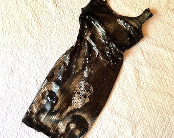 Skull Sequin Flapper Dress, 20s Halloween Costume (XS)