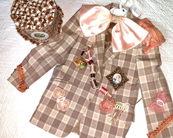 Upcycled Mad Hatter Costume: Plaid Jacket, Top Hat, Bow Tie - Mens L