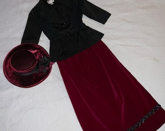 Victorian outfit  COSTUME womens size 10  Edwardian stage theater jacket velvet skirt hat Music Man Hello Dolly school play 1900s look