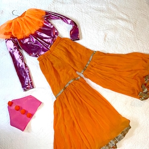 Clown Costume: Recycled Leotard, Pants, Ruff & Hat - Size S/M
