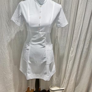 short white nurse dress Landau Forward LD607 3-Pocket Scrub Dress For Women White / 2XL