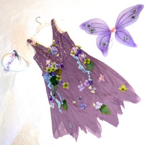 Woodland flower Fairy lavender dress wings women&#39;s size 12 unique one of a kind recycled Halloween costume adult fairy fantasy