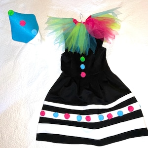 Halloween costume CLOWN circus carnival dress womans size 14 freak show babydoll original unique black white blue pink ruff