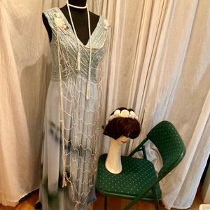 Mermaid SEA NYMPH dress womens size 10 ? one of a kind recycled Halloween costume poly lt. blue green dress fantasy  ocean Goddess