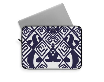 Navy Geometric Ikat Pattern Laptop Sleeve | Tribal Diamond Motif