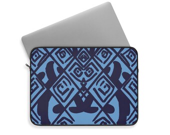 Navy Geometric Tribal Pattern Laptop Sleeve | Blue Aztec-Inspired Design