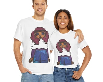 Unisex Heavy Cotton Tee: Cartoon Girl Graphic