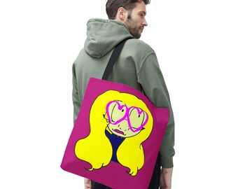 Chic Cartoon Art Print Tote Bag: Retro Style Polyester Shopping Bag
