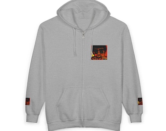 Chic Graphic Zip Hoodie, Unisex Full Zip, Casual Sweatshirt