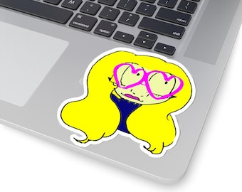 Cartoon Girl with Heart Glasses Kiss-Cut Sticker