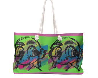 Oversized Weekender Bag: Abstract Face Art, Beach Tote