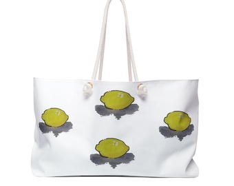 Lemon Print Weekender Bag: Oversized Travel Tote