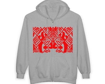 Red Polynesian Tribal Pattern Hoodie | Zip Sweatshirt