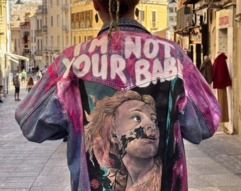 Custom Hand-Painted Denim Jacket, Feminist Streetwear