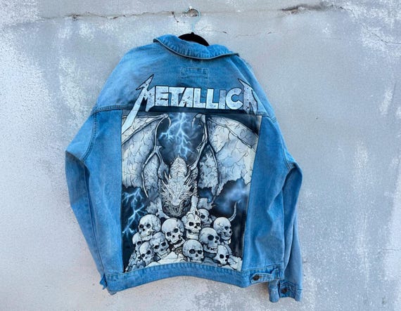 Hand-painted Metallica Denim Jacket – Dragon & Skulls, Rock Fan - Etsy