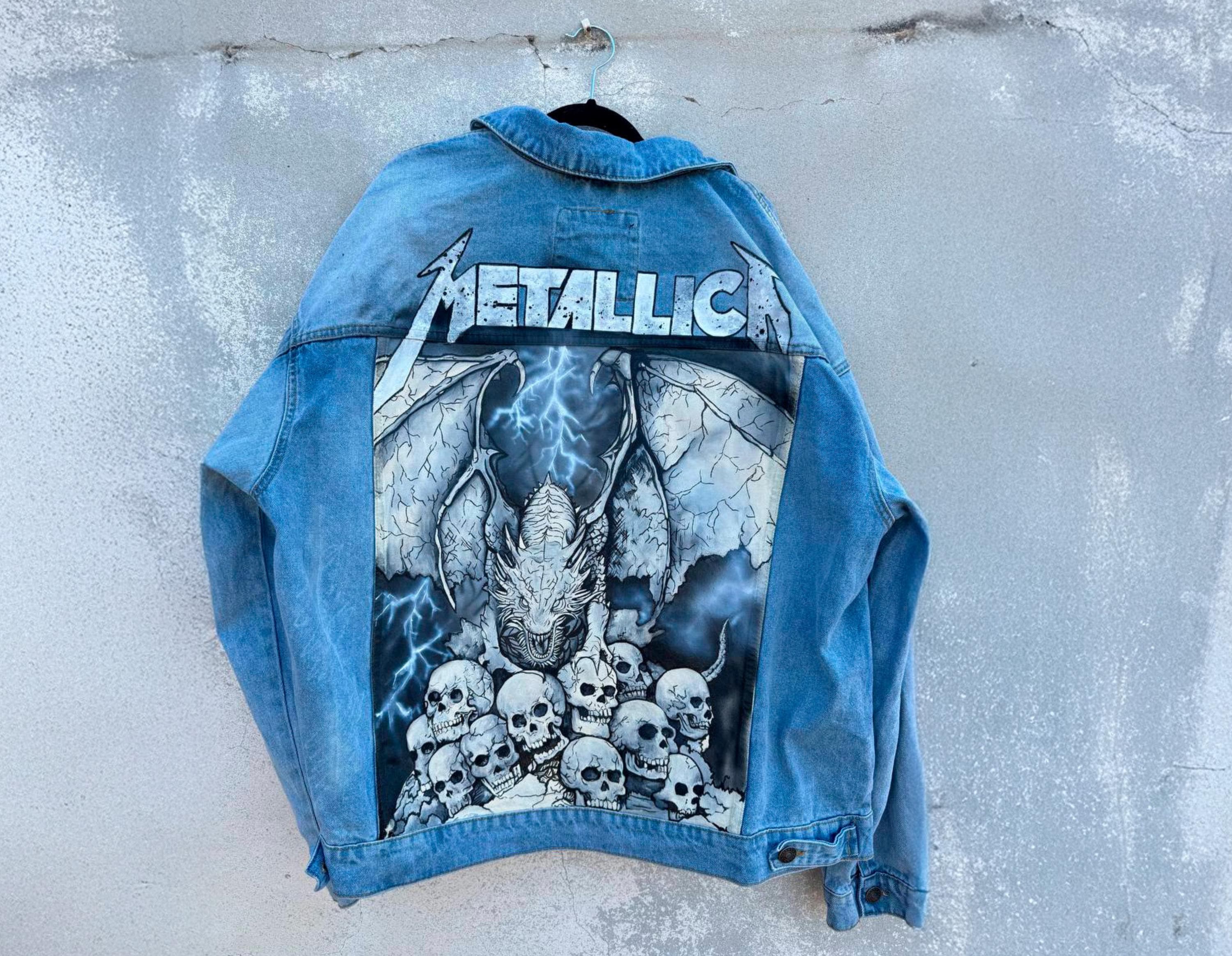 Hand-painted Metallica Denim Jacket – Dragon & Skulls, Rock Fan - Etsy
