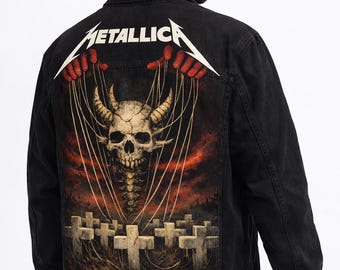 Hand-Painted Master of Puppets Denim Jacket – Heavy Metal Fan Art