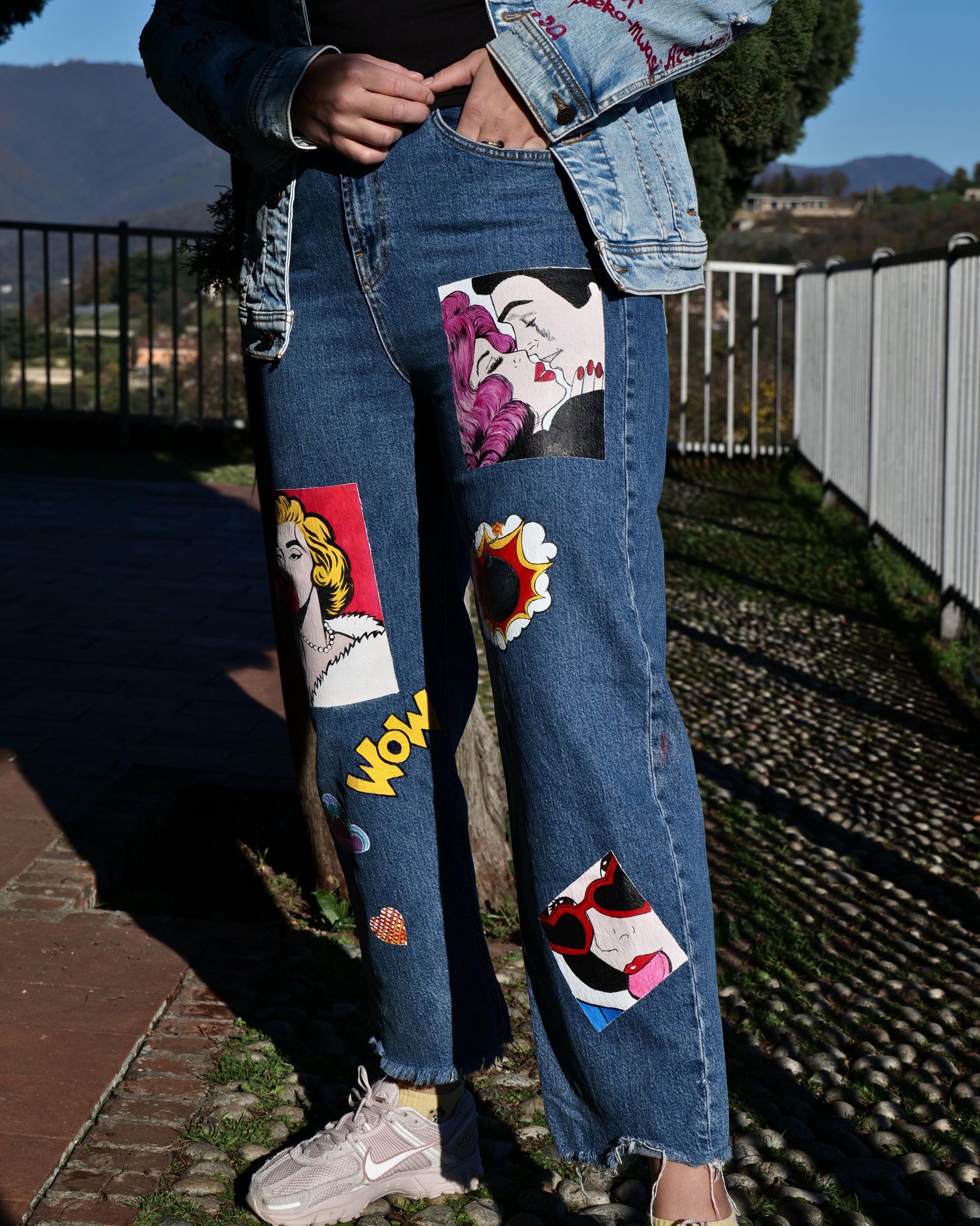 Hand-painted Jeans - Wearable Art Denim, Unique Pop Art Pants