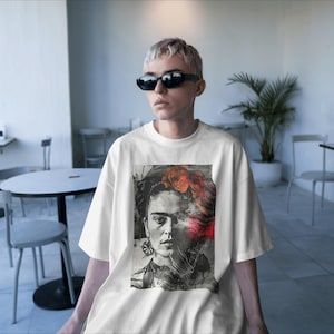Hand-Painted Art T-Shirt with Portrait in Fusion Style | Unisex Artistic Shirt | One-of-a-Kind Wearable Art