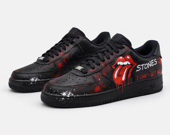 Custom Rolling Stones Hand-Painted Black Sneakers – Streetwear Rock Shoes