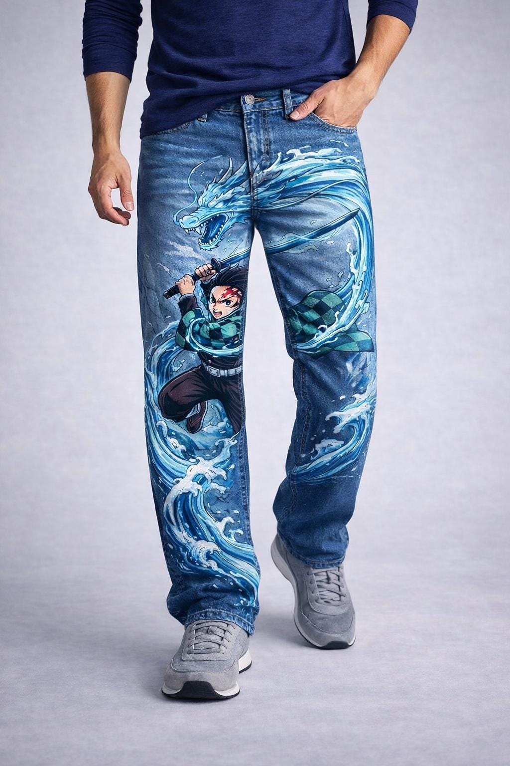 アニメプリントデニムパンツ Painted jeans anime - Etsy 日本