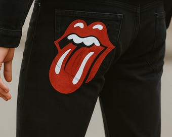 Hand-Painted Rolling Stones Jeans – Custom Rock Denim