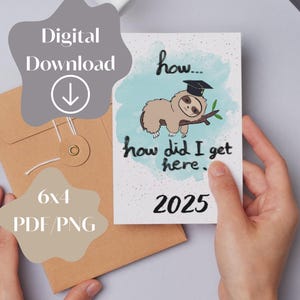 Carte imprimable mignonne hilarante pour un ami, blague drôle sur les animaux de remise des diplômes, carte de remise des diplômes écologiste, Happy Grad, téléchargement numérique pdf png