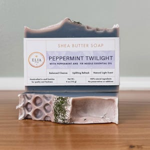 Peppermint Twilight Shea Butter Soap – Handmade Organic Soap Bar, Natural Cold Process, Vegan Body, Face Soap, Refreshing Essential Oils