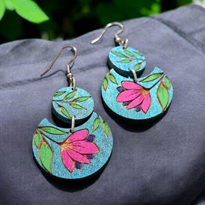 Flower Hand-Drawn Earrings, Lightweight Flower Earrings