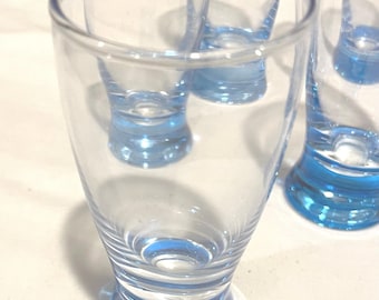 Vintage Mid Century Blue Base Drinking Glasses – Set of 8 | MCM Barware