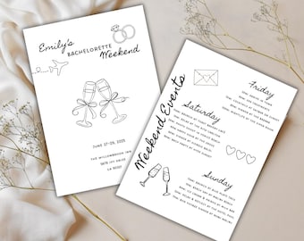 Editable Bachelorette Weekend Invitation, Black & White Canva Template